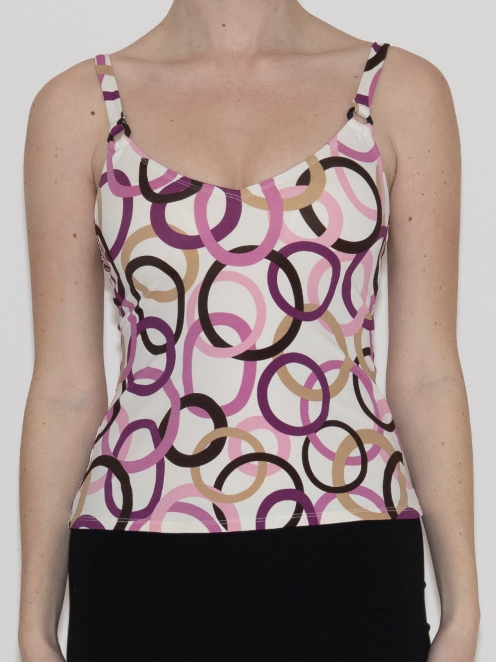 Y2k polka dot tankini top pink white brown size small jantzen